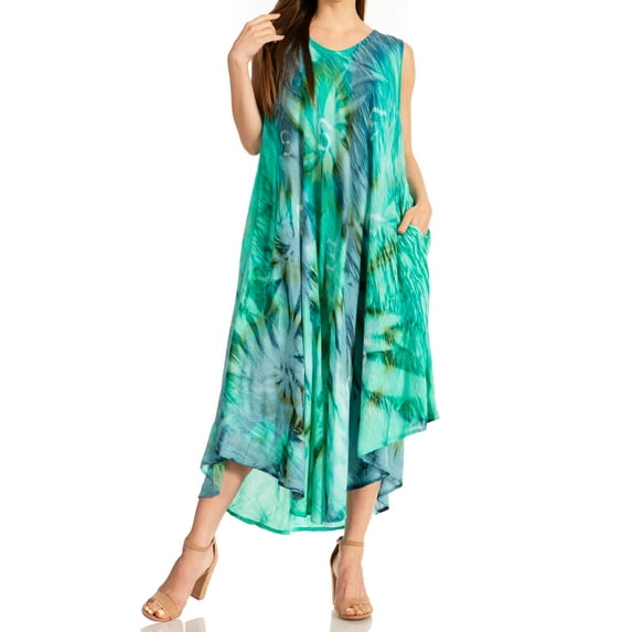 Sakkas Starlight Caftan Tank Dress / Cover Up - Green / Grey - One Size