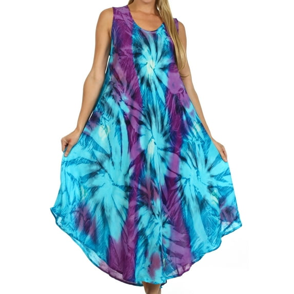 Sakkas Starlight Caftan Tank Dress / Cover Up - Turquoise / Purple - One Size