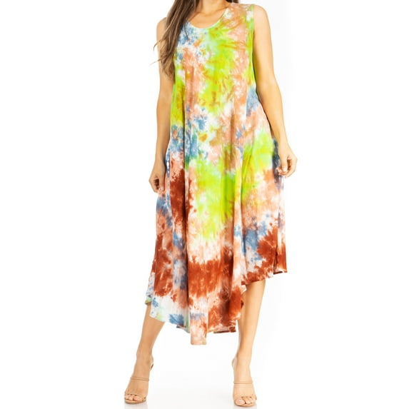 Sakkas Starlight Third Women's Tie Dye Beach Kaftan Caftan Tank Dress/Cover Up - 38-GreenPurple - One Size