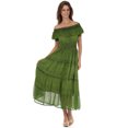 thumbnail image 1 of Sakkas Stonewashed Off Shoulder Crepe Hem Peasant Dress - Green - One Size, 1 of 4