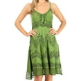 thumbnail image 1 of Sakkas Stonewashed Rayon Adjustable Spaghetti Straps Mid Length Dress - Green - S/M, 1 of 5