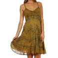 thumbnail image 1 of Sakkas Stonewashed Rayon Adjustable Spaghetti Straps Mid Length Dress - Old Gold - S/M, 1 of 6