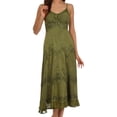 thumbnail image 1 of Sakkas Stonewashed Rayon Embroidered Adjustable Spaghetti Straps Long Dress - Army Green - 1X/2X, 1 of 5