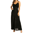 thumbnail image 1 of Sakkas Stonewashed Rayon Embroidered Adjustable Spaghetti Straps Long Dress - Black - S/M, 1 of 5