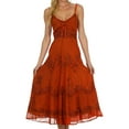 thumbnail image 1 of Sakkas Stonewashed Rayon Embroidered Adjustable Spaghetti Straps Long Dress - Burnt Orange - L/XL, 1 of 5