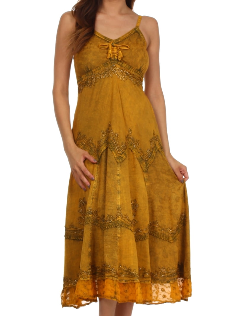 sakkas stonewashed rayon embroidered adjustable spaghetti straps long dress Floral Embroidered Mini Dress – Lilian's She Shed main image 1
