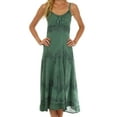 thumbnail image 1 of Sakkas Stonewashed Rayon Embroidered Adjustable Spaghetti Straps Long Dress - Sage Green - S/M, 1 of 5