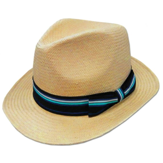 Sakkas Striped Bow Fedora Panama Straw Hat - Natural - L/XL