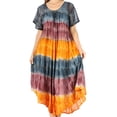 thumbnail image 1 of Sakkas Sula Tie-Dye Wide Neck Embroidered Boho Sundress Caftan Cover Up - Navy / Brown - One Size Regular, 1 of 5