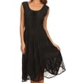 thumbnail image 1 of Sakkas Sundara Stonewashed Rayon Embroidered Mid Length Dress - Black - L/XL, 1 of 5