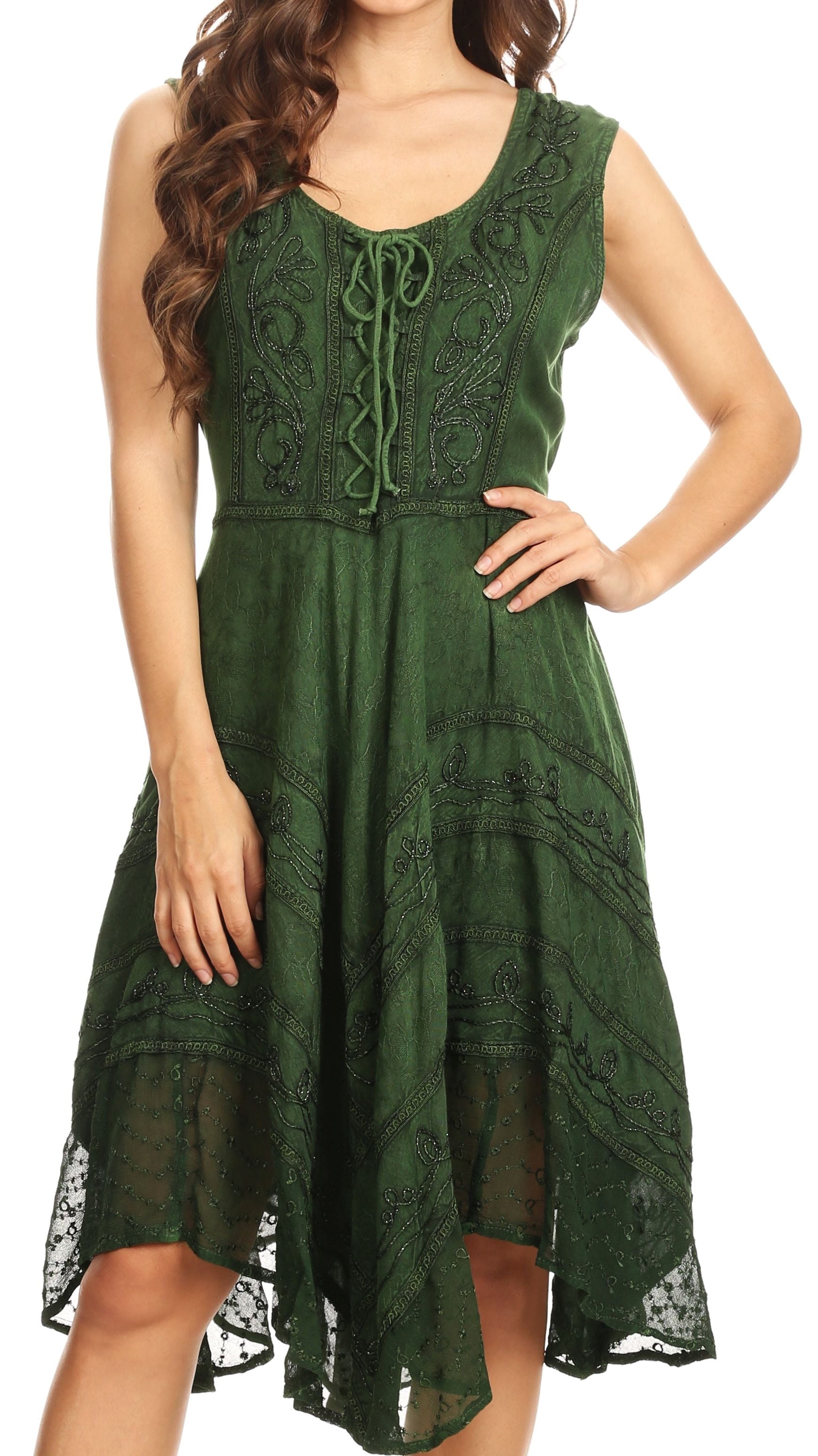 sakkas sundara stonewashed rayon embroidered mid length dress Sakkas Sundara Stonewashed Rayon Embroidered Mid Length Dress - Orchid -  L/XL