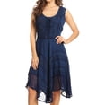 thumbnail image 1 of Sakkas Sundara Stonewashed Rayon Embroidered Mid Length Dress - Navy - L/XL, 1 of 5