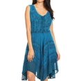 thumbnail image 1 of Sakkas Sundara Stonewashed Rayon Embroidered Mid Length Dress - Turquoise - 1X/2X, 1 of 5