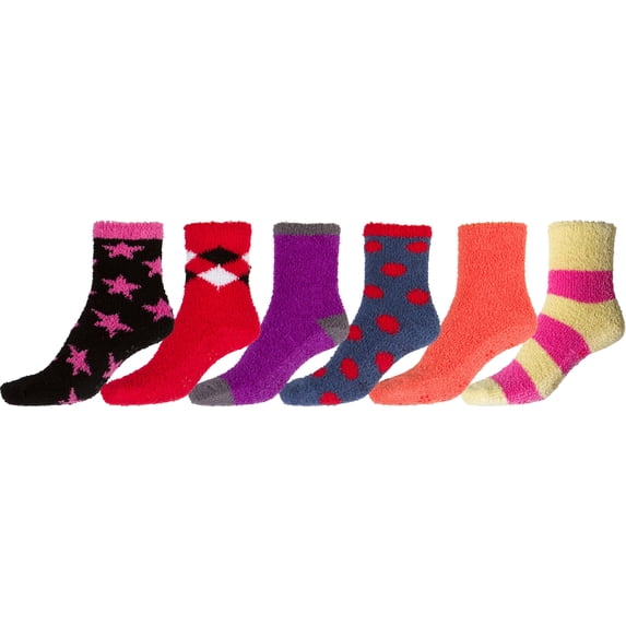 Sakkas Super Soft Anti-Slip Fuzzy Ankle Socks Value Assorted 6-Pack - 16801-pack10 - 9-11