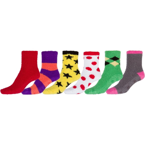 Sakkas Super Soft Anti-Slip Fuzzy Ankle Socks Value Assorted 6-Pack - 16801-pack7 - 9-11