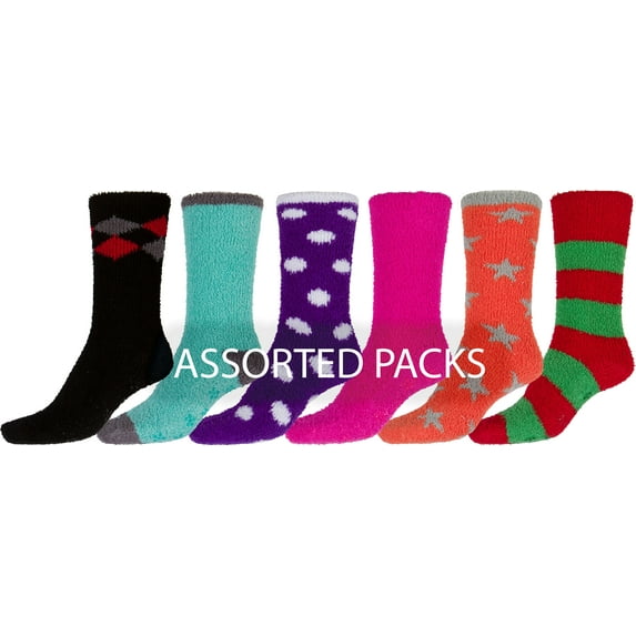 Sakkas Super Soft Anti-Slip Fuzzy Crew Socks Value Assorted 6-Pack - 16802-asst - 9-11