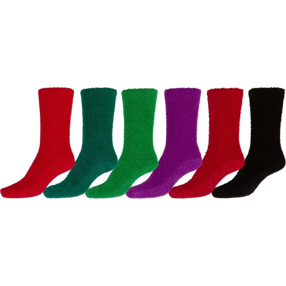 Sakkas Super Soft Anti-Slip Fuzzy Crew Socks Value Assorted 6-Pack - 16802-pack11 - 9-11