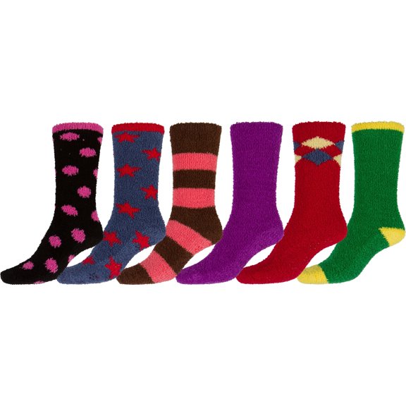 Sakkas Super Soft Anti-Slip Fuzzy Crew Socks Value Assorted 6-Pack - 16802-pack4 - 9-11