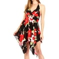 thumbnail image 1 of Sakkas Svana Women's V-neck Spaghetti Strap Floral Print Summer Casual Short Dress - B-Red - One Size, 1 of 5