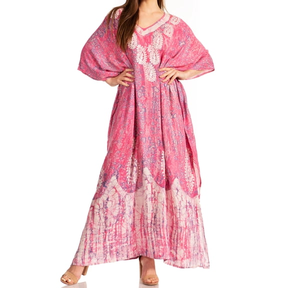 Sakkas Tacy Women's Casual Boho Summer Maxi Dress Caftan Kaftan Cover-up LougeWear - 10-HibiscusPink - One Size Regular
