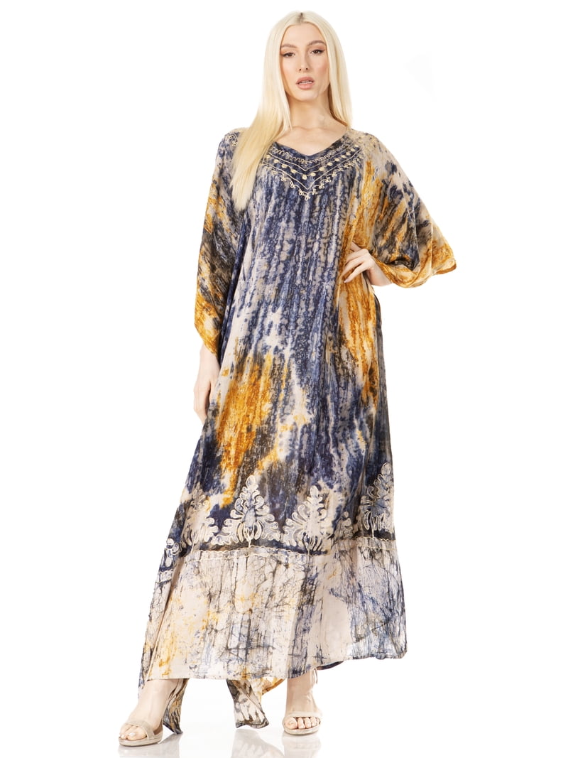 Sakkas Tacy Women's Casual Boho Summer Maxi Dress Caftan Kaftan Cover-up  LougeWear - 16-Turquoise - One Size Regular - Walmart.com