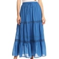 thumbnail image 1 of Sakkas Takara Maxi Broomstick Cascading Peasant Skirt with Elastic Waist - Blue - OS, 1 of 5