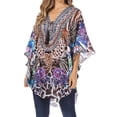 thumbnail image 1 of Sakkas Tallulah Wide Circle Blouse V Neck Top With Tassle Ties And Rhinestones - 442 - OS, 1 of 5