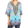thumbnail image 1 of Sakkas Tallulah Wide Circle Blouse V Neck Top With Tassle Ties And Rhinestones - MT54-Turq - One Size Regular, 1 of 5