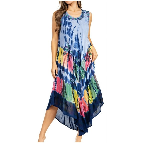 Sakkas Tasanee Caftan Tank Dress / Cover Up - Blue - One Size
