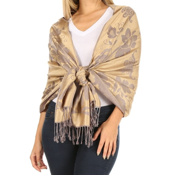 Sakkas Tawny Reversible Butterfly Pashmina/ Shawl/ Wrap/ Stole - Beige - One Size