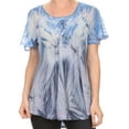 thumbnail image 1 of Sakkas Taylay Ombre Tie Dye Batik Long Embroidered Corset Neck Blouse Shirt Top - Indigo - One Size, 1 of 5