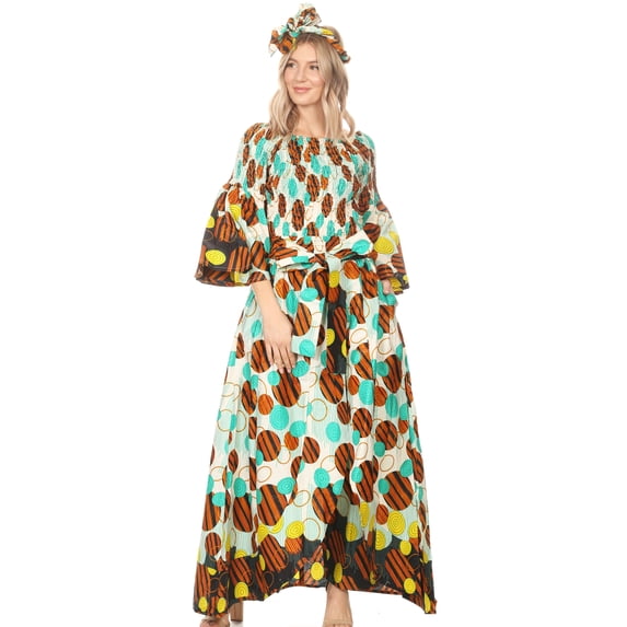 Sakkas Tesa Women's Off the Shoulder Top Pants Set African Ankara Print w/Pockets - 40-Multi - One Size Regular