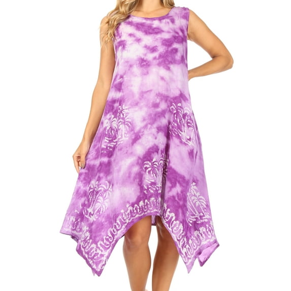 Sakkas Tinna Women's Casual Sleeveless Tank Flare Midi Boho Print Dress Cover-up - UD46-2803-Purple - One Size