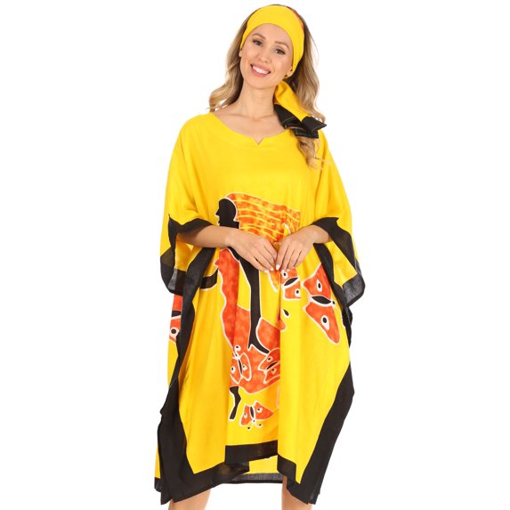 Sakkas Trina Women's Casual Loose Beach Poncho Caftan Dress Cover-up Many Print - 1006-Yellow - One Size