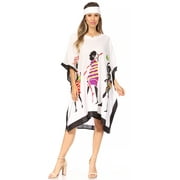 Sakkas Trina Women's Casual Loose Beach Poncho Caftan Dress Cover-up Many Print - KAF1024-White - One Size