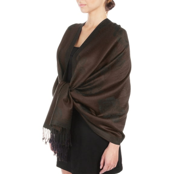 Sakkas Two Tone Rose Pashmina Scarf / Stole / Wrap - Brown / Black - One Size