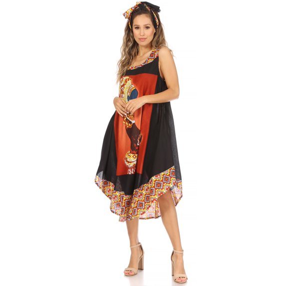 Sakkas Urbi Women's Casual African Print Beach Sleeveless Cover-up Caftan Dress - Print1 - One Size