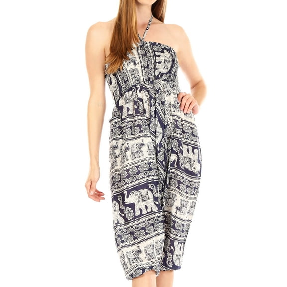 Sakkas Valdis Women's Boho Harem Loose Baggy Jumpsuit Pants Elephant Smock Elastic - E-Navy - One Size