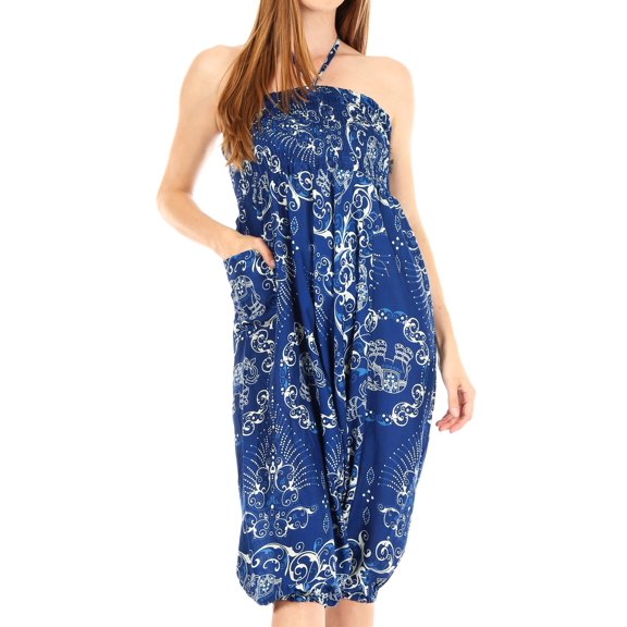 Sakkas Valdis Women's Boho Harem Loose Baggy Jumpsuit Pants Elephant Smock Elastic - Royalblue - One Size