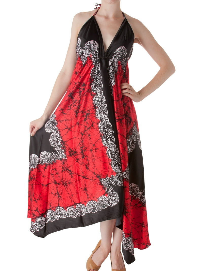 Sakkas Veins Print Satin V-Neck Halter Handkerchief Hem Dress - Red - One  Size - Walmart.com
