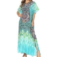 thumbnail image 1 of Sakkas Vicky Women's Casual Long Print Short Sleeve Petit Beach Maxi Caftan Dress - Print-4 - One Size, 1 of 5