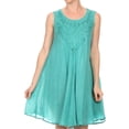 thumbnail image 1 of Sakkas Vilaya Short Sleeveless Embroidered Sequin Tank Top Caftan Dress / Cover Up - Aqua - OS, 1 of 4
