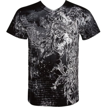 Sakkas Vines and Fleur De Lis Metallic V-Neck Mens T-Shirt - Black - 2XL