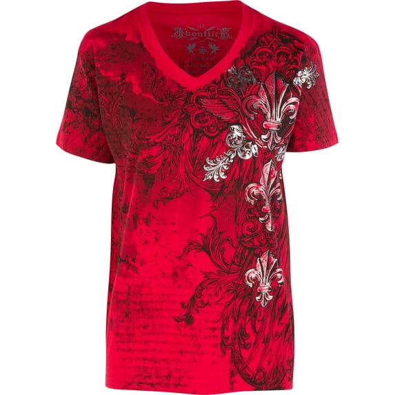 Sakkas Vines and Fleur De Lis Metallic V-Neck Mens T-Shirt - Red - Small