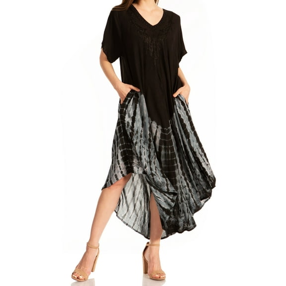 Sakkas Viveka Embroidered Caftan Dress - Black - One Size