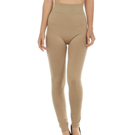 Sakkas Warm Soft Fleece Lined High Waist Leggings - Beige - Plus Size