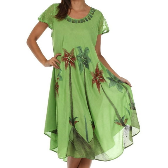 Sakkas Watercolor Palm Tree Tank Caftan Dress - Green - One Size