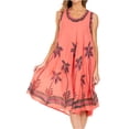 thumbnail image 1 of Sakkas Watercolor Palm Tree Tank Caftan Short Dress - Coral - One Size, 1 of 5
