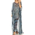 thumbnail image 1 of Sakkas Wilder Printed Design Long Sheer Rhinestone Caftan Dress / Cover Up - 17141-NavyBlue - OS, 1 of 5