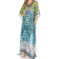 thumbnail image 1 of Sakkas Wilder Printed Design Long Sheer Rhinestone Caftan Dress / Cover Up - Turquoise / Yellow - OS, 1 of 5